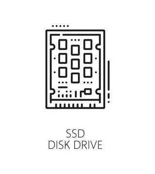 SSD disk drive line icon for computer PC hardware Stock Illustration