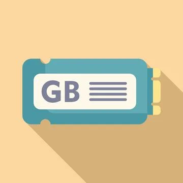 SSD gb memory icon flat vector. Product byte Stock Illustration
