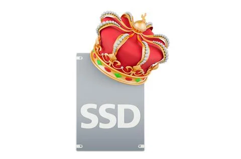SSD with golden crown, 3D rendering 库存插图