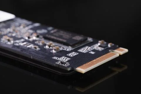 SSD M2 disk close up with selective focus on the interface Foto stock