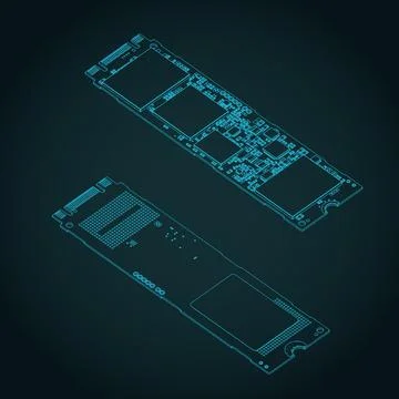 SSD m2 isometric blueprints Stock Illustration