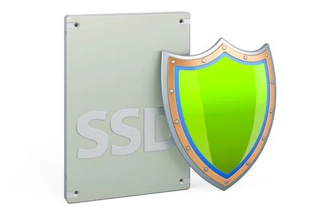 SSD with shield, 3D rendering Illustrazione stock
