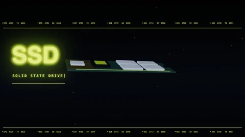 SSD solid state drive glowing in dark lime tech style Stockbeeldmateriaal 340048320