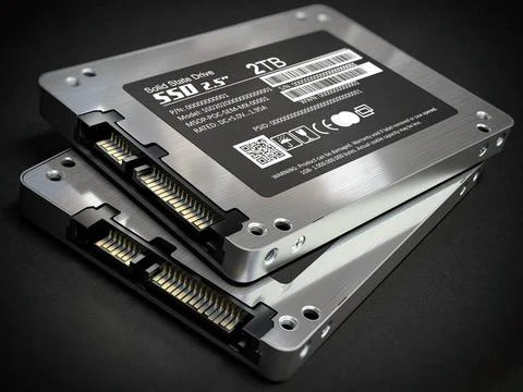 SSD state solid drives disks on black background. SSD state solid drives d... Foto stock
