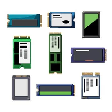 Ssd storage set cartoon vector illustration イラスト素材
