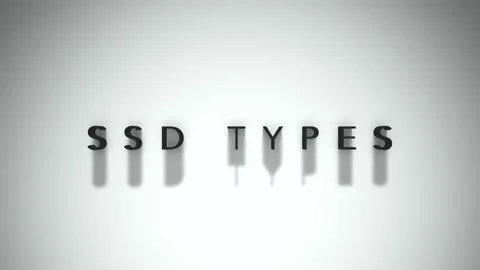 Ssd types 3D matte black writing overlaid a white backdrop Stock Footage 301837500