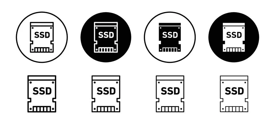 SSD vector icon set collection. SSD Outline flat Icon. Illustrazione stock