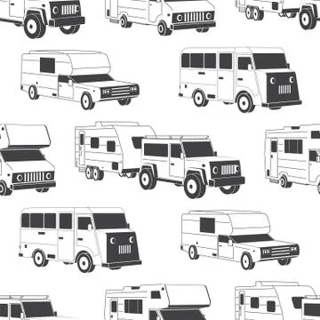Sseamless pattern with camper vans silhouettes Vector illustration. Background Stock Illustration