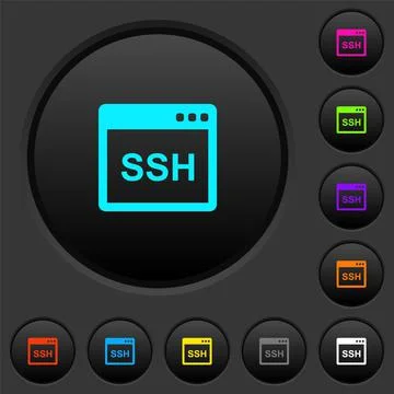 SSH client application dark push buttons with color icons Stock Illustration
