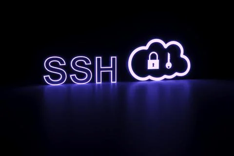 SSH neon concept self illumination background 3D illustration Stock Photos