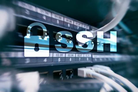 SSH, Secure Shell protocol and software. Data protection, internet and teleco Illustrazione stock