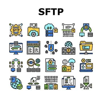 Ssh, Sftp File Transfer Protocol Icons Set Vector Illustrazione stock