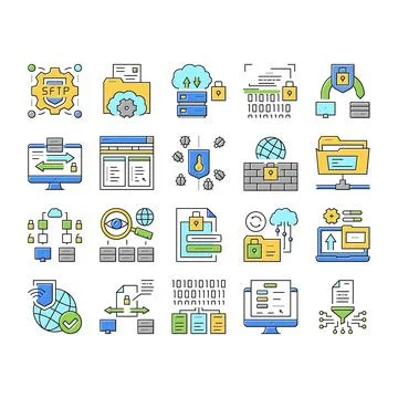 Ssh, Sftp File Transfer Protocol Icons Set Vector . Illustrazione stock
