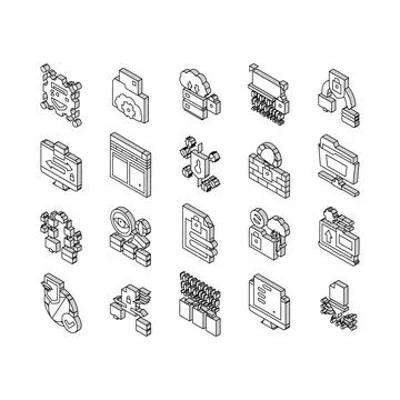 Ssh, Sftp File Transfer Protocol isometric icons set vector Stock Illustration