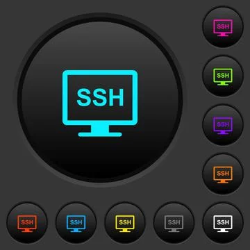 SSH terminal dark push buttons with color icons Stock Illustration