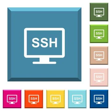 SSH terminal white icons on edged square buttons Stock Illustration