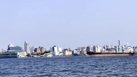 SSI Marvelous bulk carrier heading north on The Hudson River Stock Footage 332610176