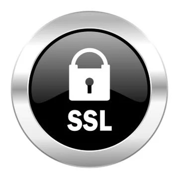 Ssl black circle glossy chrome icon isolated. Stock Illustration