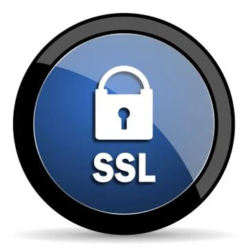 Ssl blue circle glossy web icon on white background, round button for interne Stock Illustration
