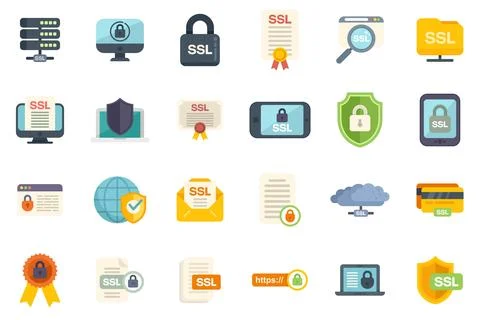 SSL certificate icons set flat vector. Ssl security Ilustración de archivo
