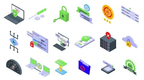 SSL certificate icons set, isometric style Ilustración de archivo