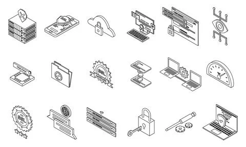 SSL certificate icons set vector outline Ilustración de archivo