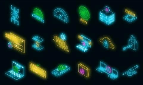 SSL certificate icons set vector neon Ilustración de archivo