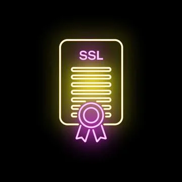 Ssl certificate security neon sign glowing in dark Stock Illustration