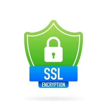 SSL encryption secure badge on white background. Green banner. Vector illustr Stock Illustration