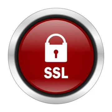 Ssl icon, red round button isolated on white background, web design illustrat Stock Illustration