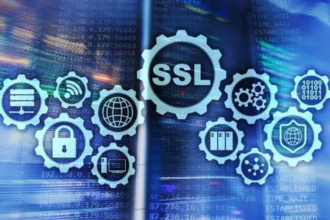 SSL Secure Sockets Layer concept. Cryptographic protocols provide secured com Foto stock