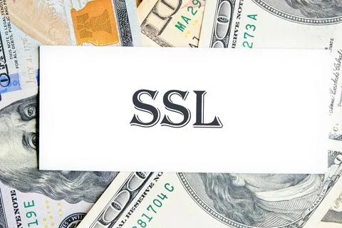 SSL Secure Sockets Layer on a white business card against the background of m Fotos de archivo