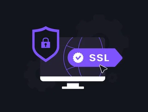 SSL security with Secure Sockets Layer protocol. HTTPS encryption, online Ilustração Stock
