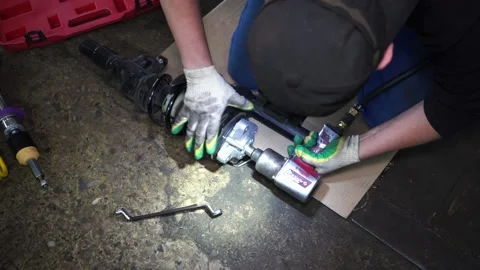 Sssembly of the shock absorber for the car Stock Footage 139746720