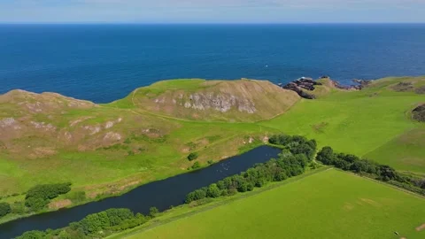 St Abbs Head aerial view, Edinburgh, UK Stock Footage 228760002