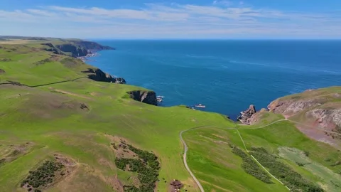 St Abbs Head aerial view, Edinburgh, UK Stock Footage 228760004