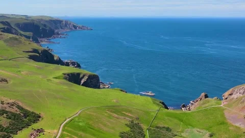 St Abbs Head aerial view, Edinburgh, UK Stock Footage 228760261