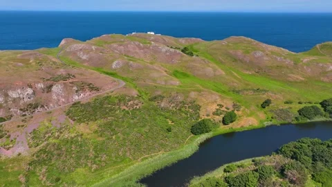 St Abbs Head aerial view, Edinburgh, UK Stock Footage 228760296
