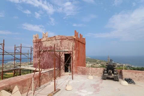 St Agathas Tower (The Red Tower) - Mellieha - Malta .The red tower from Malta Stock Photos