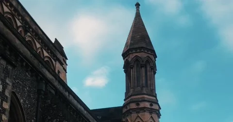 St Albans - Moving Timelapse showing the Abbey Cathedral, Clouds and a Grave Stock Footage 145790134