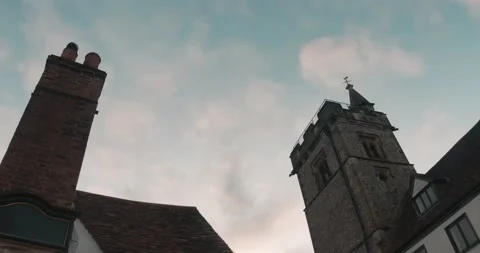 St Albans - Timelapse - The Boot Pub, Clock Tower, Clouds and a Chimney Stock Footage 145790154