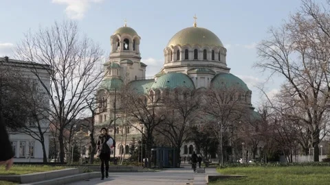 St. Alexander Nevsky Cathedral from St. Kliment Ohridski Garden,Sofia,Bulgaria Stock Footage 152906976