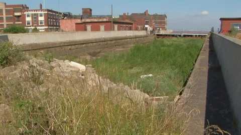 St Andrews Dock with J. Marr &amp; Son Ltd building in background Hull, UK Stock Footage 103290489
