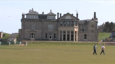 St Andrews Golf Old Course Club House Zoom Out Stock Footage 3677608
