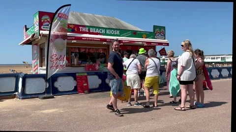 St Annes Beach, UK 2025 July 13:   Lytham resort on weekend heatwave. 4k video Stock Footage 313200394