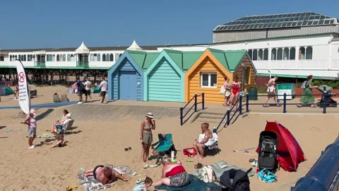 St Annes Beach, UK 2025 July 13:   Lytham resort on weekend heatwave. 4k video Stock Footage 313200576