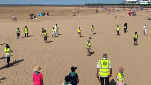 St Annes Beach, UK 2025 July 13:   Lytham resort on weekend heatwave. 4k video Stock Footage 313200670