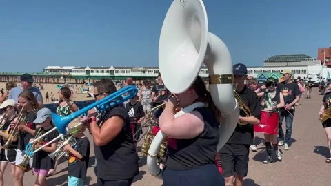 St Annes Beach, UK 2025 July 13:   Lytham resort on weekend heatwave. 4k video Stock Footage 313200737