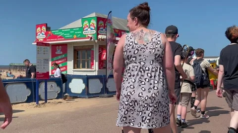 St Annes Beach, UK 2025 July 13:   Lytham resort on weekend heatwave. 4k video Stock Footage 313200766