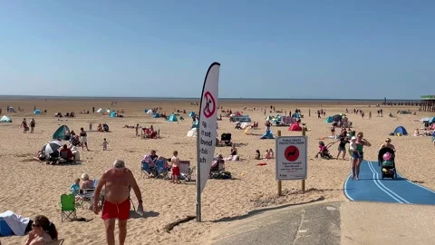 St Annes Beach, UK 2025 July 13:   Lytham resort on weekend heatwave. 4k video Stock Footage 313200770